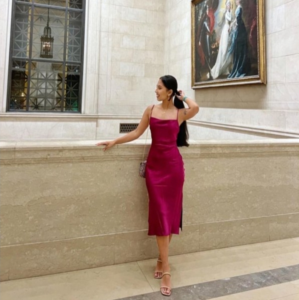 EXPRESS Satin Cowl Neck Midi Slip Dress in Cocoa